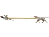 Edwardian Rose Diamond, Ruby & Enamel Labrador & Pheasant Surete Brooch