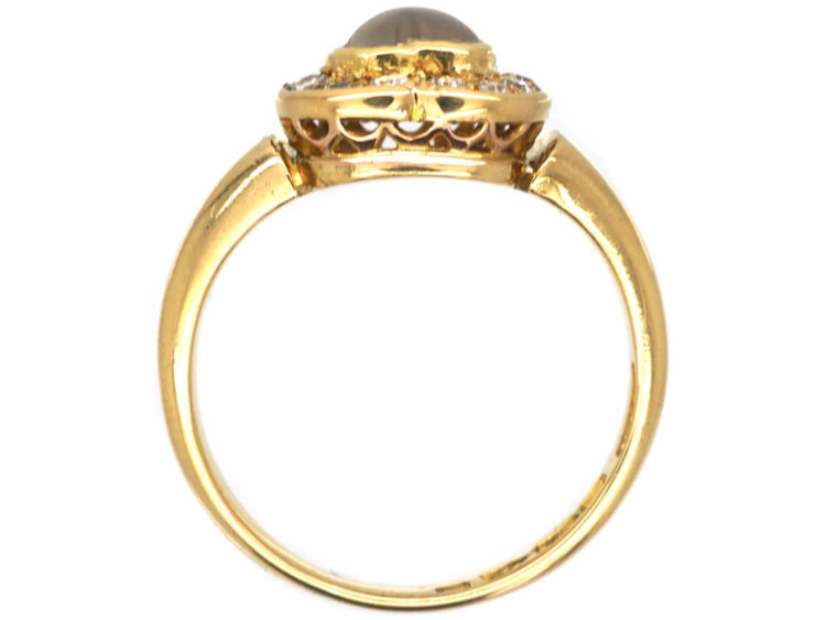Edwardian 18ct Gold Moonstone & Diamond Heart Shaped Ring by Henry Barnett Joseph