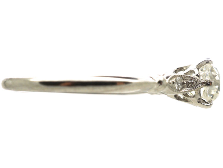 Edwardian Platinum & Diamond Solitaire Ring with Diamond Shoulders