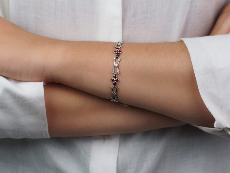 Edwardian 18ct White Gold, Ruby & Diamond Bracelet