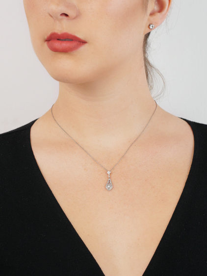 Art Deco 14ct White Gold Diamond Solitaire Pendant on 14ct White Gold Chain