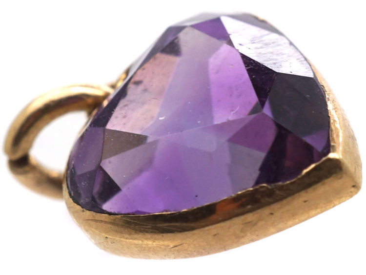 Edwardian 9ct Gold Amethyst Heart Shaped Pendant