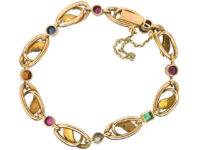 French Belle Epoque 18ct Gold & Gem Set Snakes Bracelet