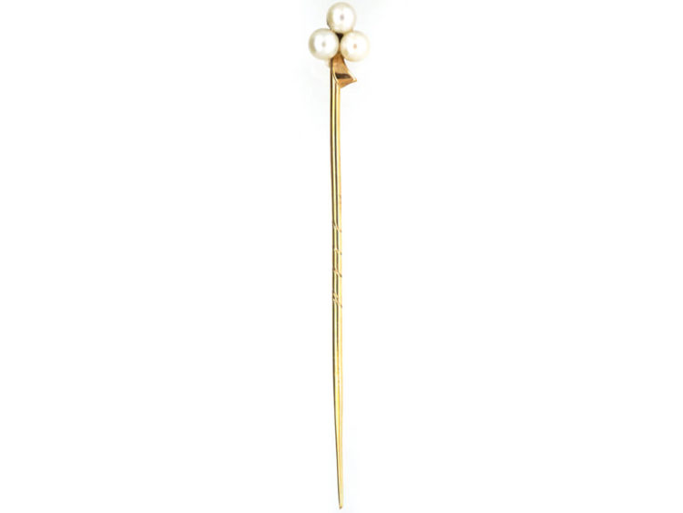 Edwardian 15ct Gold & Pearl Three Leaf Clover Tie Pin
