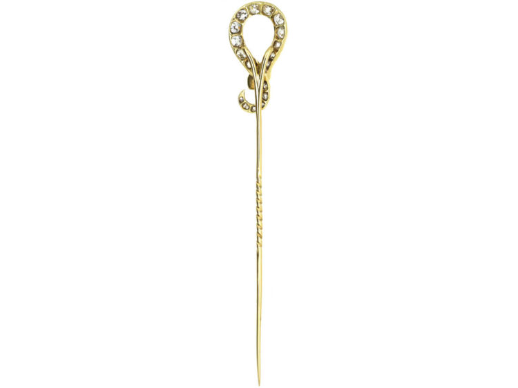 Victorian 18ct Gold Snake Tie Pin Set with Old Mine Cut Diamonds & Ruby Eyes