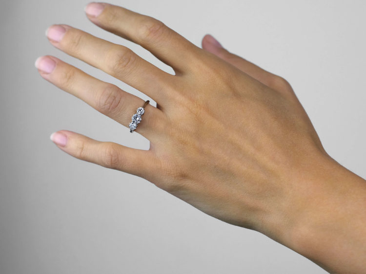 Art Deco Platinum, Three Stone Diamond Ring