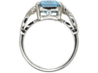 18ct White Gold Rectangular Aquamarine & Diamond Ring