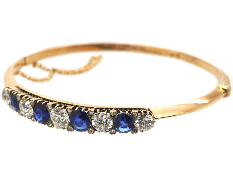 Swedish 18ct Gold Sapphire & Diamond Bangle