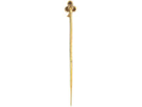 Edwardian 15ct Gold & Pearl Three Leaf Clover Tie Pin