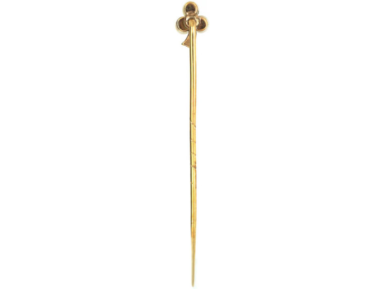 Edwardian 15ct Gold & Pearl Three Leaf Clover Tie Pin