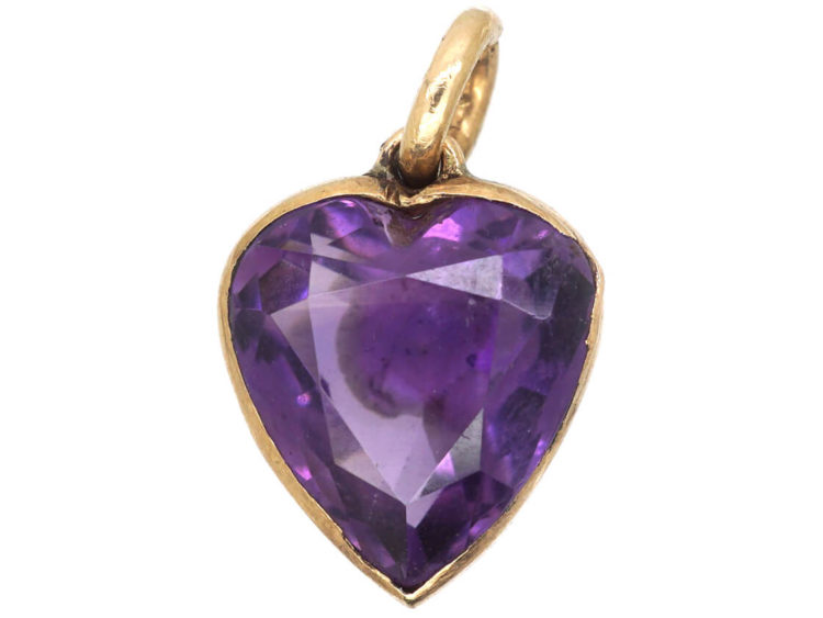Edwardian 9ct Gold Amethyst Heart Shaped Pendant