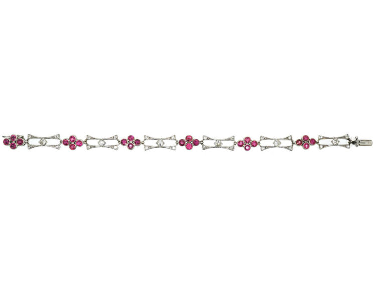 Edwardian 18ct White Gold, Ruby & Diamond Bracelet