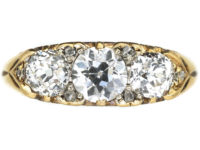 Victorian 18ct Gold, Three Stone Carved Half Hoop Diamond Ring