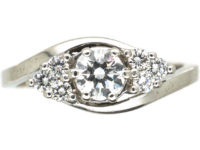 Diamond Single Stone Diamond Ring with Diamonds on Either Side