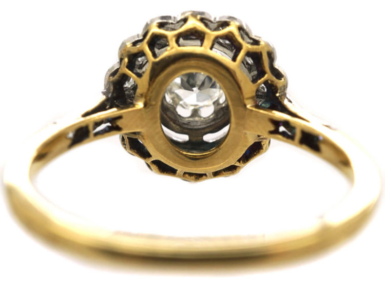 Edwardian 18ct Gold & Platinum, Diamond Cluster Ring with Diamond Set Shoulders