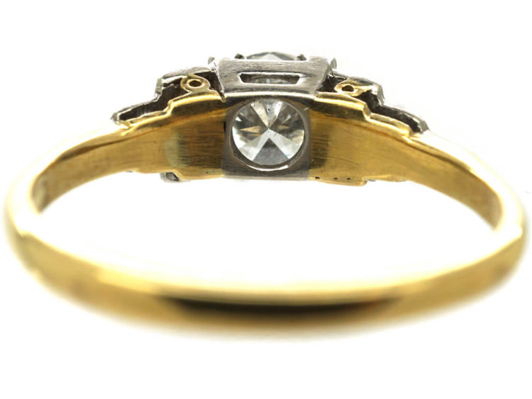 Art Deco 18ct White Gold & Platinum Diamond Solitaire Ring with Step Cut Shoulders set with Diamonds