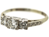 Edwardian Three Stone Diamond Ring with Diamond Set Shoulders