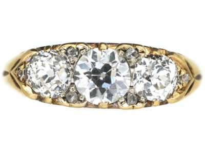 Victorian 18ct Gold, Three Stone Carved Half Hoop Diamond Ring
