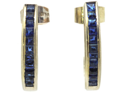 18ct White Gold & Sapphire Half Hoop Earrings