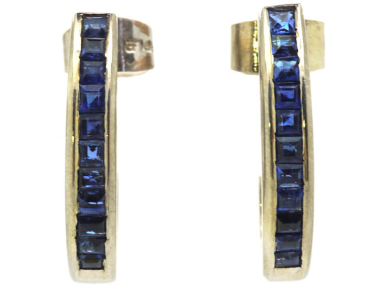 18ct White Gold & Sapphire Half Hoop Earrings