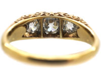Victorian 18ct Gold, Three Stone Carved Half Hoop Diamond Ring