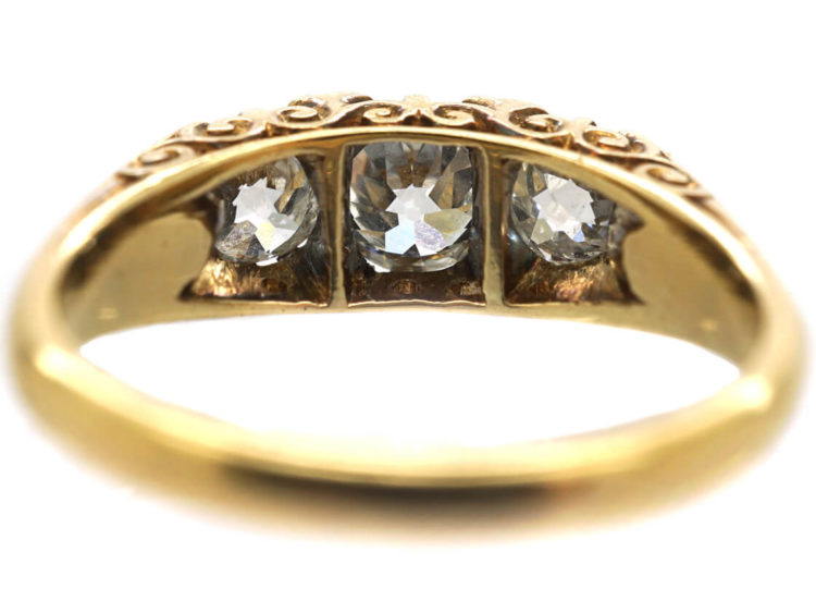 Victorian 18ct Gold, Three Stone Carved Half Hoop Diamond Ring