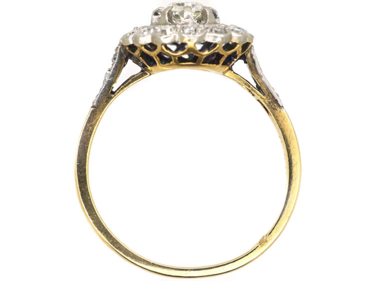 Edwardian 18ct Gold & Platinum, Diamond Cluster Ring with Diamond Set Shoulders