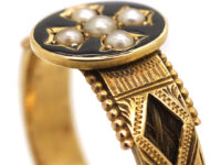 Victorian 18ct Gold Mourning Ring with Natural Split Pearl Cross