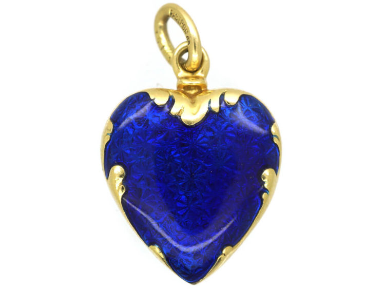 18ct Gold & Blue Enamel Heart Shaped Pendant by Fabergé