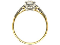Art Deco 18ct White Gold & Platinum Diamond Solitaire Ring with Step Cut Shoulders set with Diamonds