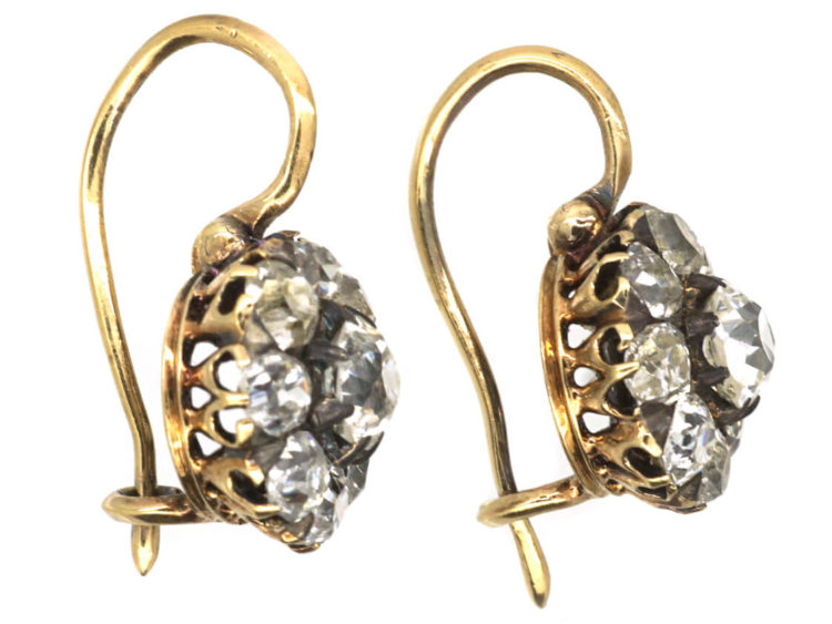 Edwardian 18ct Gold Diamond Cluster Earrings
