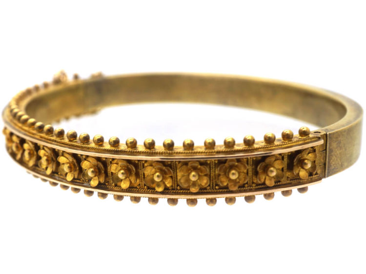Victorian 15ct Gold Bangle with Flower Motifs