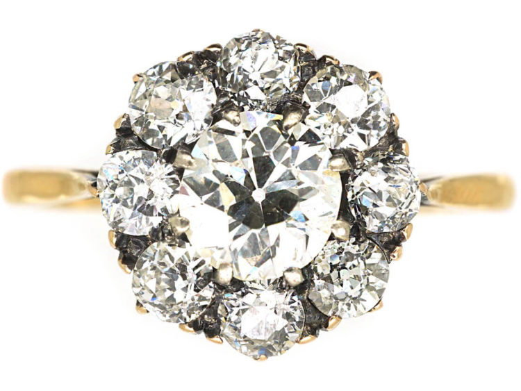 Edwardian 18ct Gold & Diamond Cluster Ring