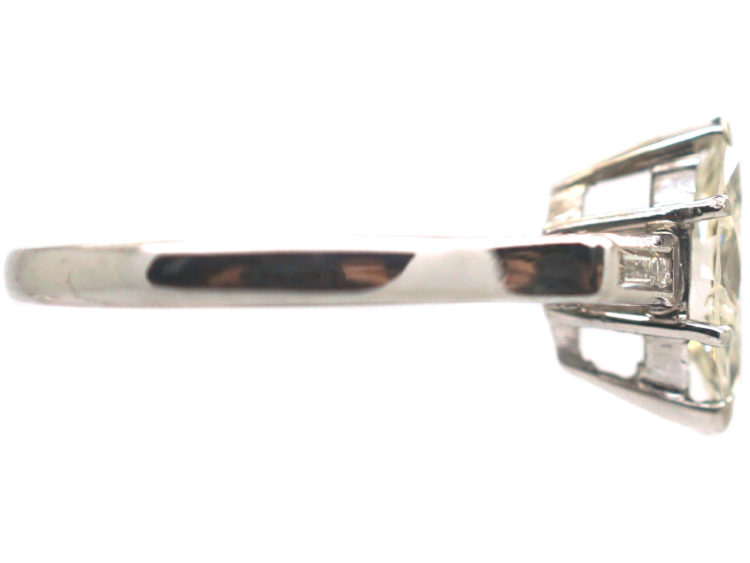 Platinum, Diamond Marquise Ring with Baguette Shoulders