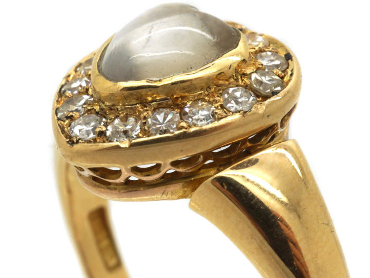 Edwardian 18ct Gold Moonstone & Diamond Heart Shaped Ring by Henry Barnett Joseph