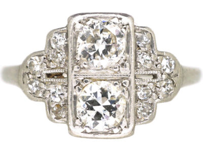 Art Deco Platinum & Diamond Geometric Ring