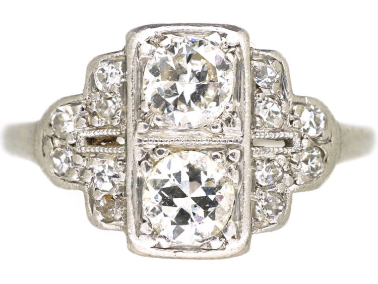 Art Deco Platinum & Diamond Geometric Ring
