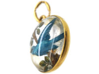 Edwardian 18ct Gold Reverse Intaglio Rock Crystal Pendant of a Bluebird