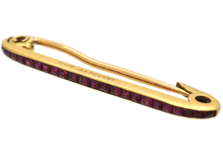 Art Deco Ruby Line Brooch by La Cloche Freres