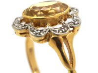 Edwardian 18ct Gold, Topaz & Diamond Cluster Ring
