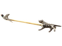 Edwardian Rose Diamond, Ruby & Enamel Labrador & Pheasant Surete Brooch
