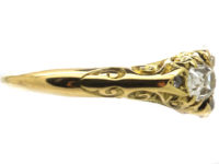 Victorian 18ct Gold Emerald & Diamond Three Stone Carved Half Hoop Ring