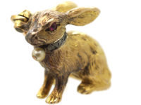 Edwardian 18ct Gold Rabbit Brooch with Rose Diamond & Pearl Collar & Ruby Eye
