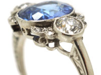 Art Deco Platinum, Ceylon Sapphire & Diamond Ring