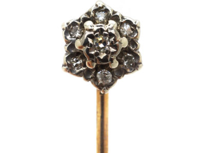 Art Deco 18ct White Gold Diamond Cluster Tie Pin