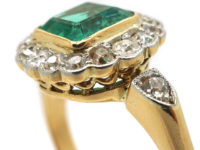 Edwardian 18ct Gold & Platinum, Square Cut Emerald & Diamond Cluster Ring
