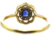 Edwardian 18ct Gold & Platinum Sapphire & Diamond Cluster Ring