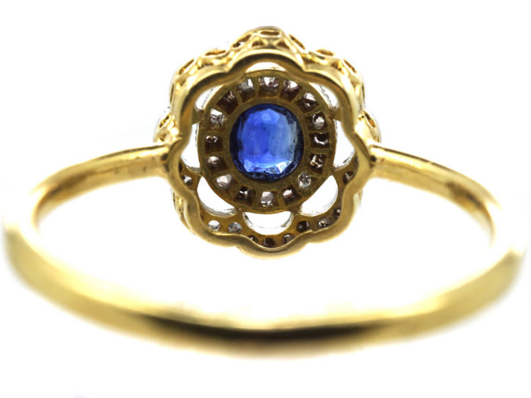 Edwardian 18ct Gold & Platinum Sapphire & Diamond Cluster Ring