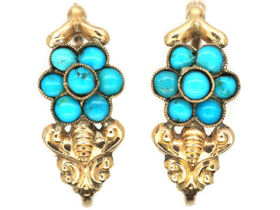 Georgian Gold & Turquoise Poissarde Earrings Georgian Gold & Turquoise Poissarde Earrings