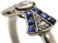 Art Deco Platinum Diamond & Sapphire Bow Ring